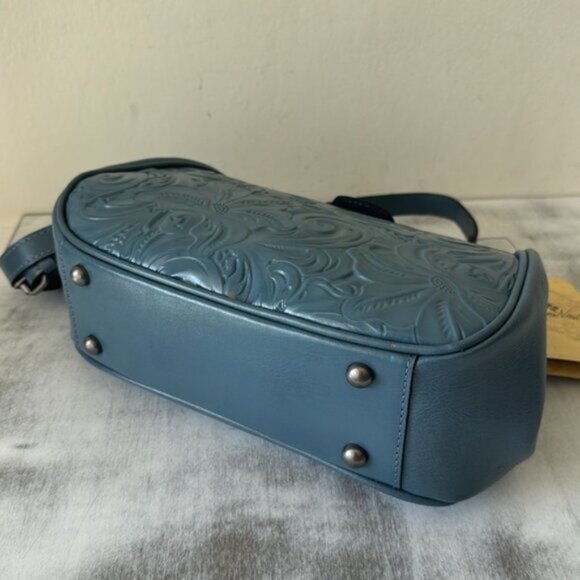 Patricia Nash Gracchi Frame Leather Handbag Crossbody BRNTL Tooled Mirage Blue - Picture 7 of 10